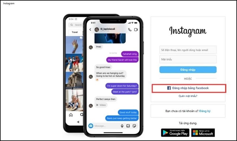 Chọn vào mục Đăng nhập bằng facebook