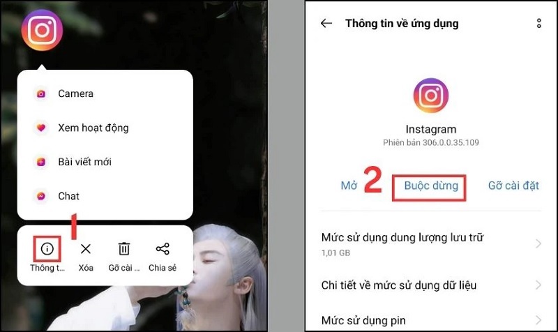 Chọn mục Buộc dừng