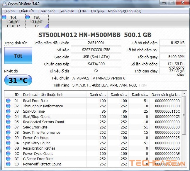phần mềm kiểm tra sức khỏe ổ cứng CrystalDiskInfo