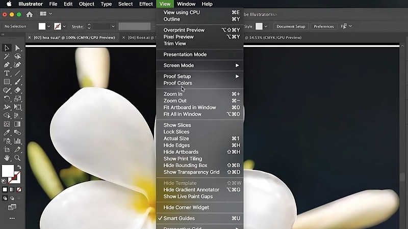 Phím tắt Adobe Illustrator trong menu VIEW