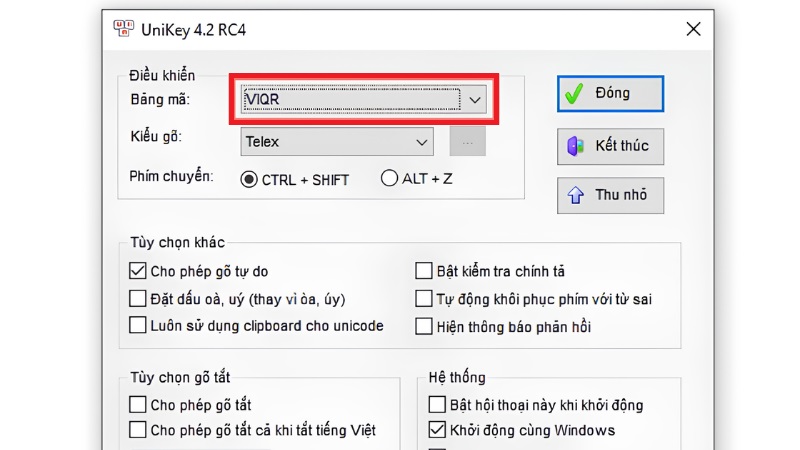 Bảng mã sẽ chuyển sang VIQR