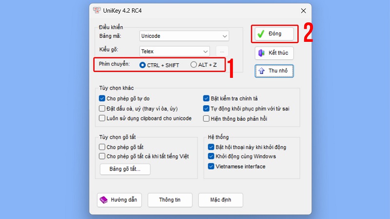 Chuyển đổi gõ tiếng Việt sang tiếng Anh bằng phím tắt Unikey