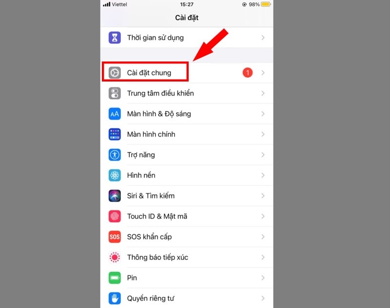 Chọn vào mục Cài đặt chung