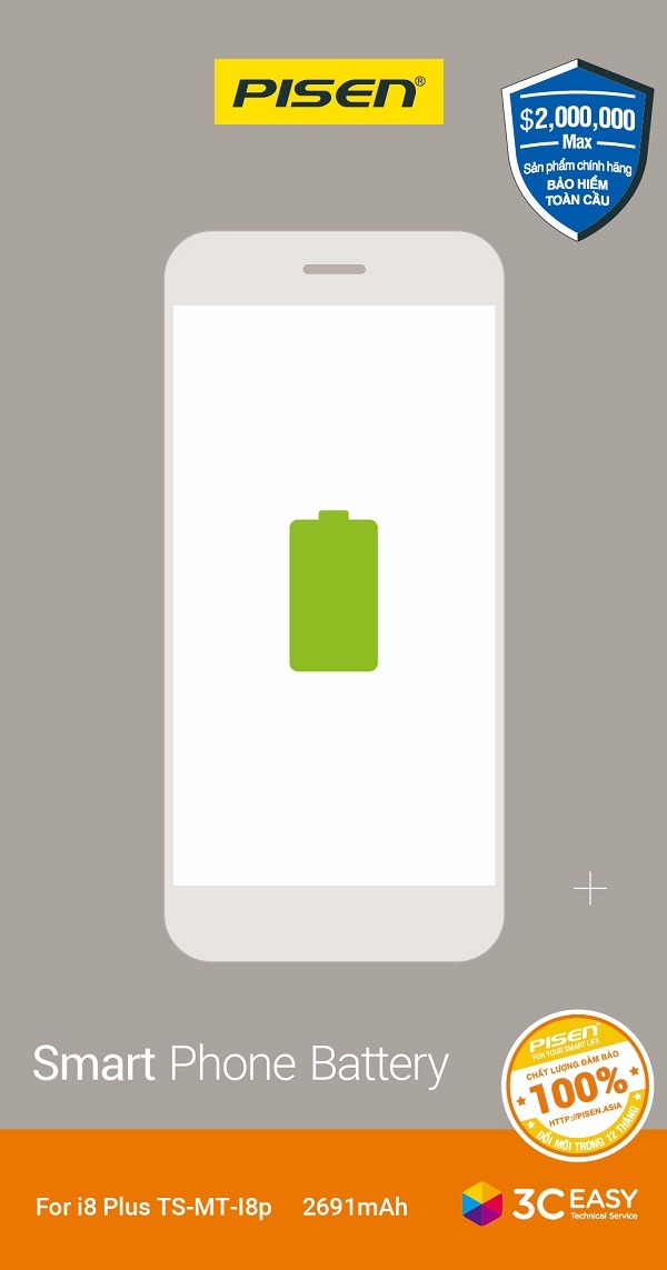 Pin Pisen For iPhone i8 Plus - 2691mAh