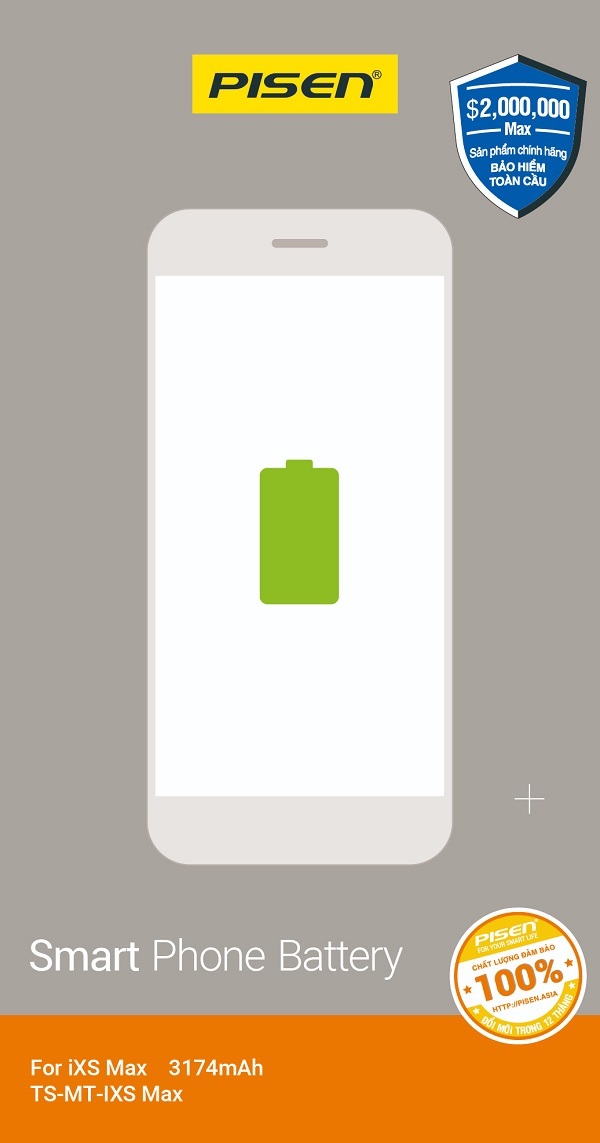 Pin Pisen For iPhone iXs Max - 3174 mAh