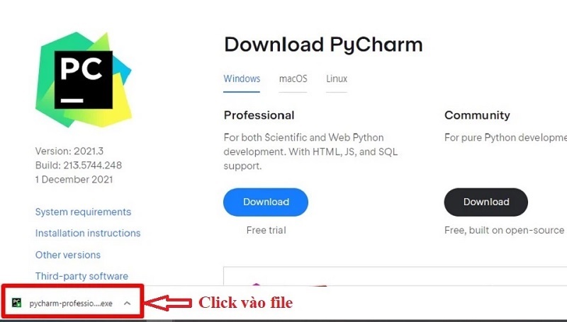 Mở file lên để bắt đầu cài đặt pycharm
