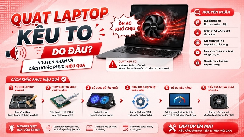 Quạt laptop kêu to do đâu? Nguyên nhân và cách khắc phục hiệu quả