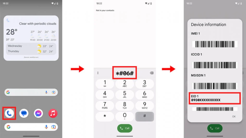 Quay số #06# để kiểm tra esim