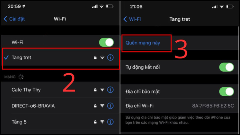 Quên mạng và kết nối lại wifi