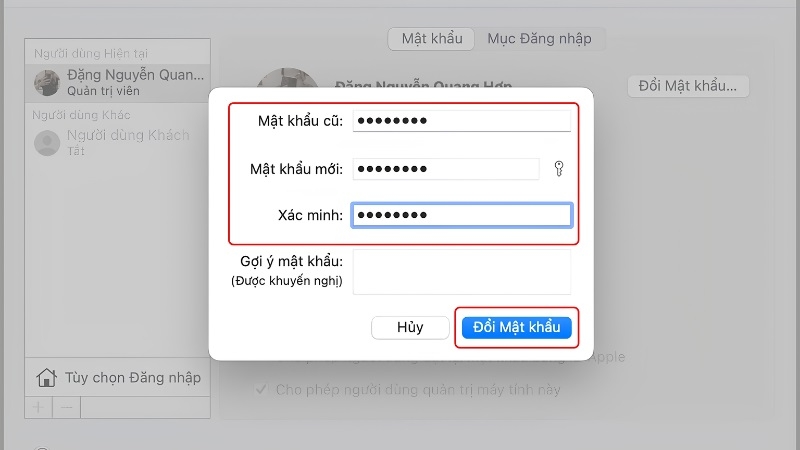 Hướng dẫn thay đổi mật khẩu MacBook trong Cài đặt hệ thống bước 4