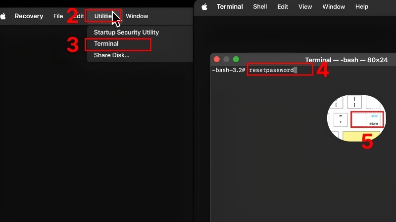 Menu Tiện ích trong chế độ khôi phục MacBook