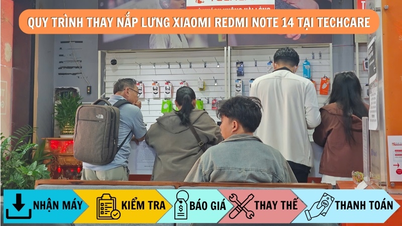 Quy trình thay nắp lưng Xiaomi Redmi Note 14 tại Techcare Đà Nẵng