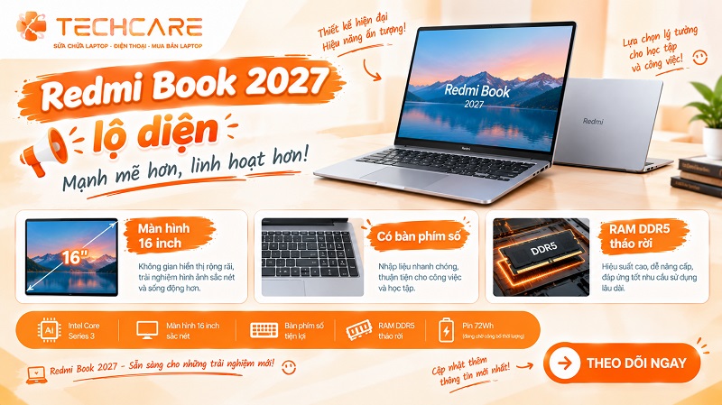 Redmi Book 2027 lộ diện: màn hình 16 inch, có bàn phím số, RAM DDR5 tháo rời