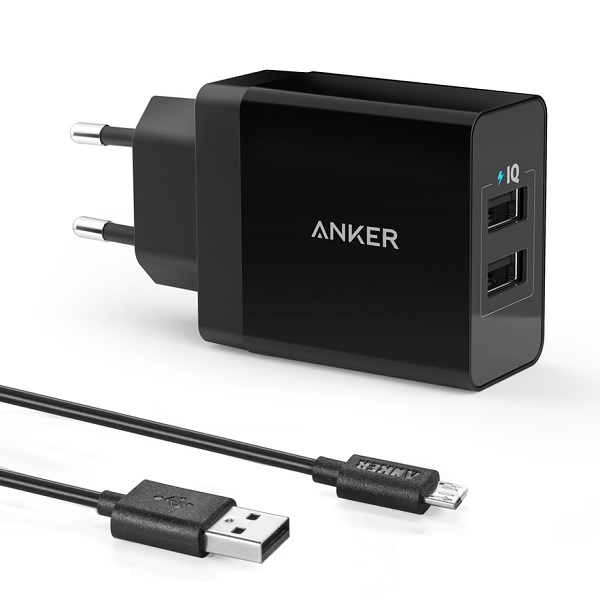 Sạc Anker 2 cổng, 24w - [PowerPort 2, 24w], kèm cáp Micro USB - B2021