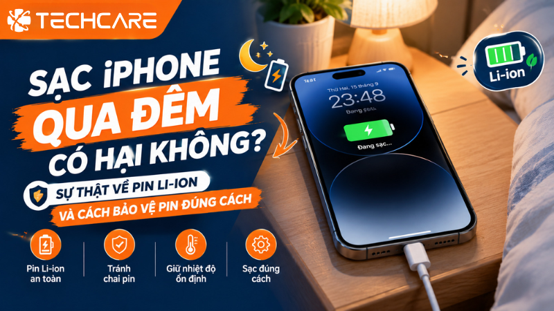 Sạc iPhone Qua Đêm Có Hại Không? Sự Thật Về Pin Li-ion Và Cách Bảo Vệ Pin Đúng Cách