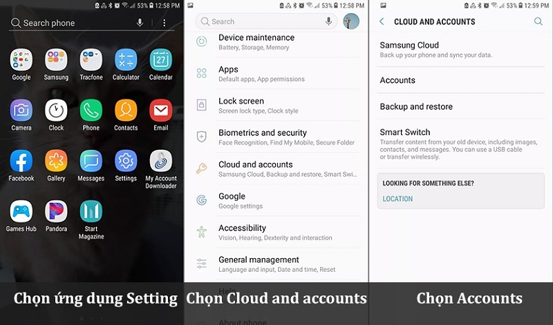 Chọn vào mục Cloud and Accounts