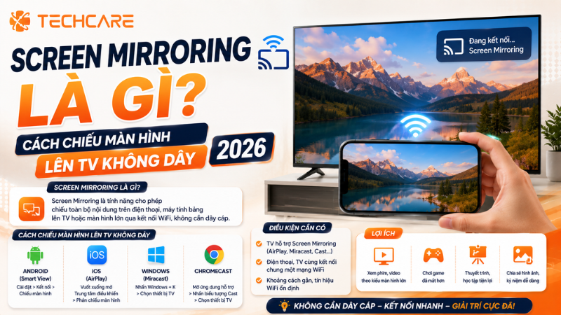 Screen Mirroring Là Gì? Cách Chiếu Màn Hình Lên TV Không Dây 2026