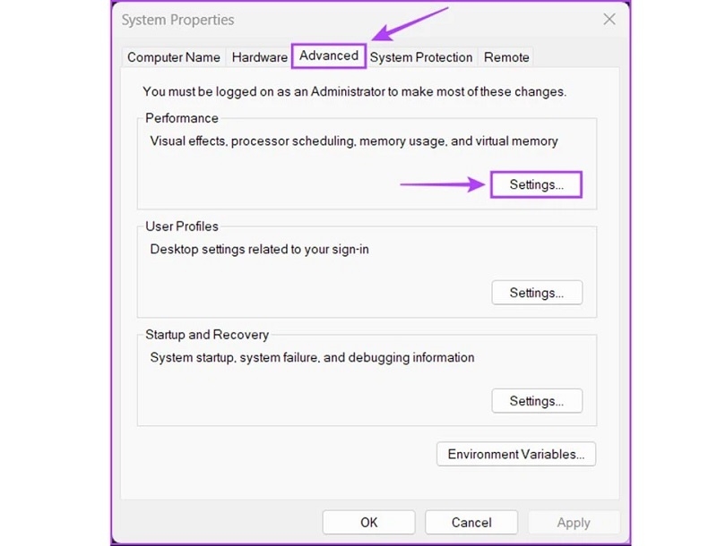 Nhấn vào nút Settings