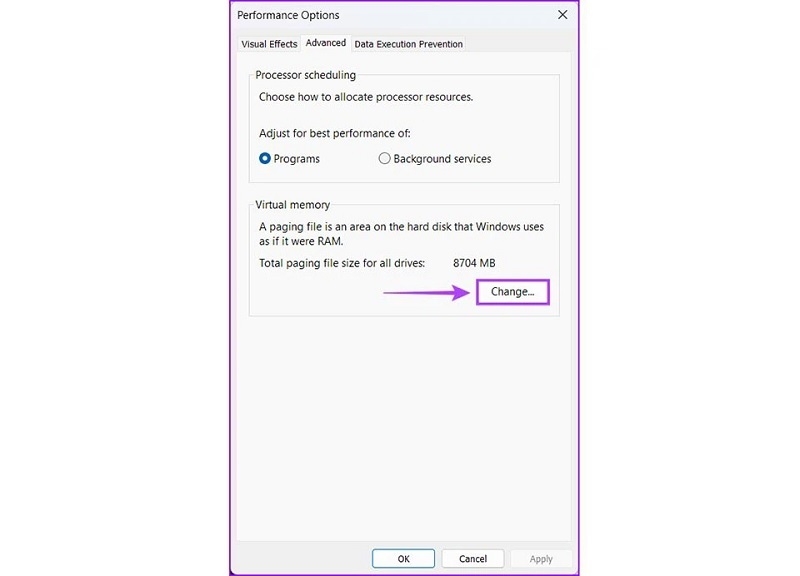 Nhấn vào nút Change