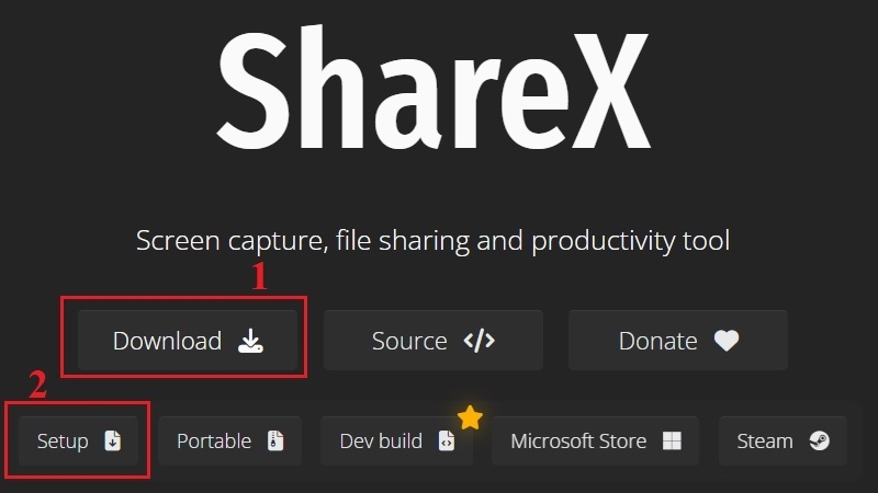 Các bước tải và cài đặt ShareX từ trang chủ chính thức bước 1 Các bước tải và cài đặt ShareX từ trang chủ chính thức bước 1
