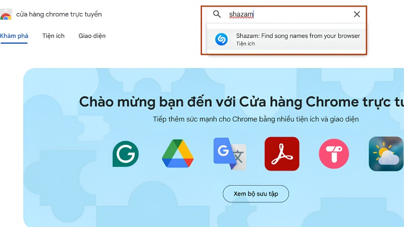 Tìm kiếm từ khóa Shazam trong Cửa hàng Chrome Tìm kiếm từ khóa Shazam trong Cửa hàng Chrome