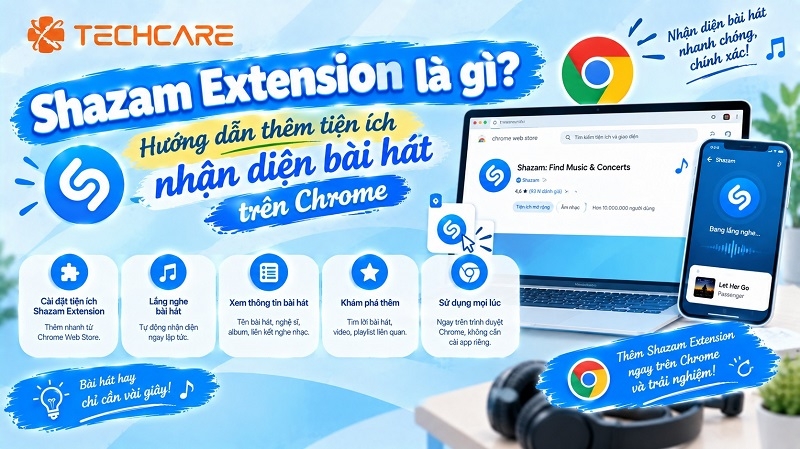 Shazam Extension là gì? Hướng dẫn thêm tiện ích nhận diện bài hát trên Chrome
