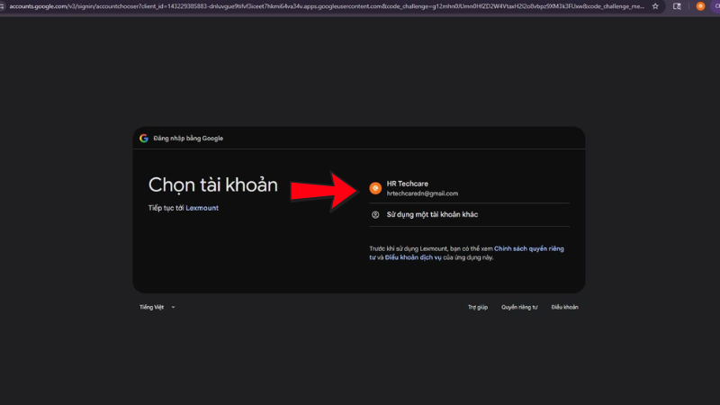 Sign up with Google, chọn tài khoản google để đăng ký
