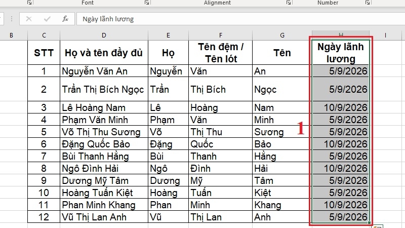 Bôi đen vùng dữ liệu chứa cột ngày tháng cần sắp xếp trong Excel