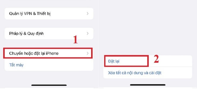 Chấn nút Đặt lại