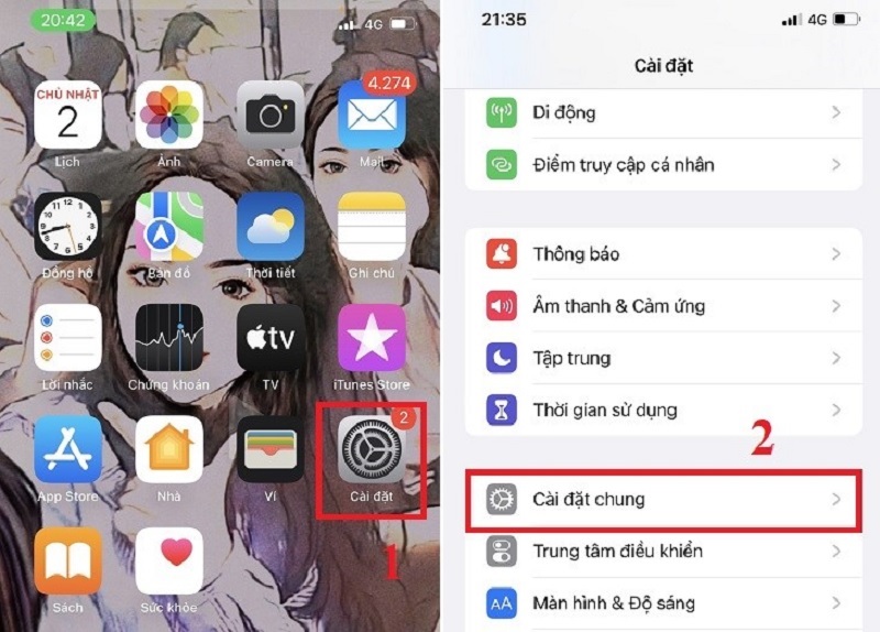 Chọn vào mục Cài đặt chung