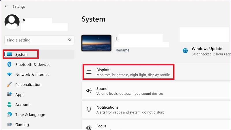 Mở Settings System Display trên Windows 11 để cài đặt 2 màn hình Mở Settings System Display trên Windows 11 để cài đặt 2 màn hình