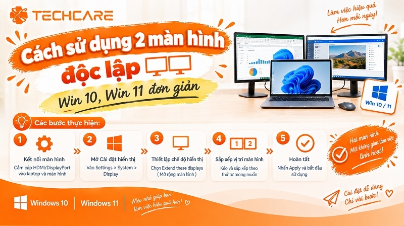 Cách sử dụng 2 màn hình độc lập Win 10, Win 11 đơn giản