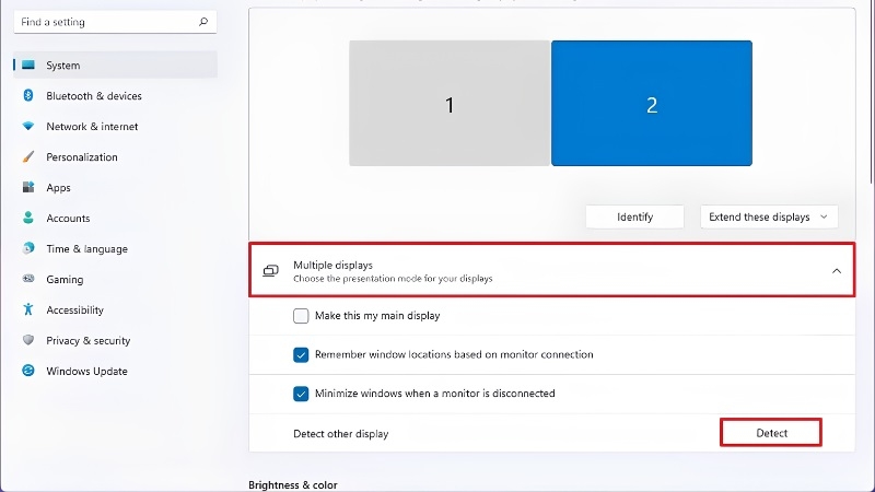 Nhấn vào dòng Multiple displays để mở rộng ra Nhấn vào dòng Multiple displays để mở rộng ra