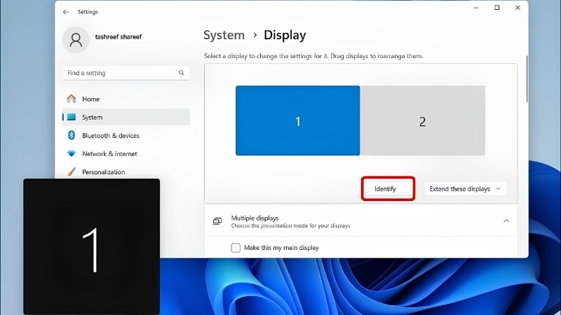 Sắp xếp vị trí 2 màn hình bằng nút Identify trên Windows 11 Sắp xếp vị trí 2 màn hình bằng nút Identify trên Windows 11