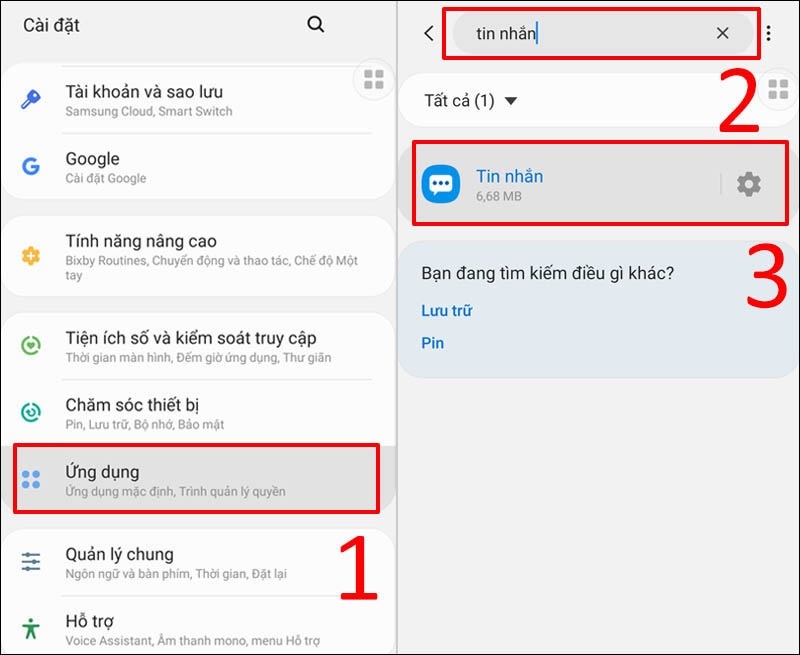 Chọn vào ứng dụng Tin nhắn
