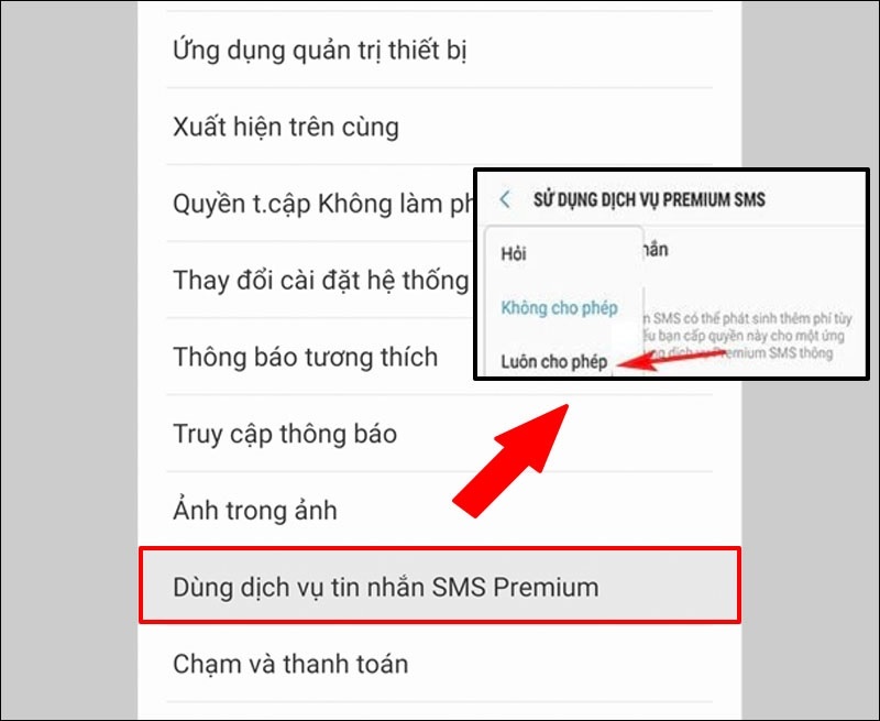 Nhấn vào tùy chọn Luôn cho phép