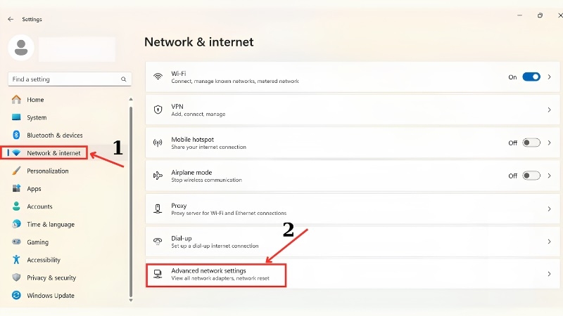 Reset lại cấu hình mạng (Network Reset) bước 1 Reset lại cấu hình mạng (Network Reset) bước 1