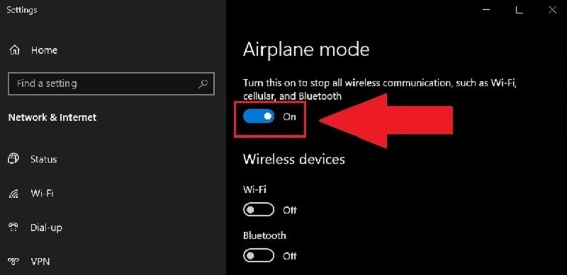 Gạt thanh trượt sang trái để tắt chế độ máy bay