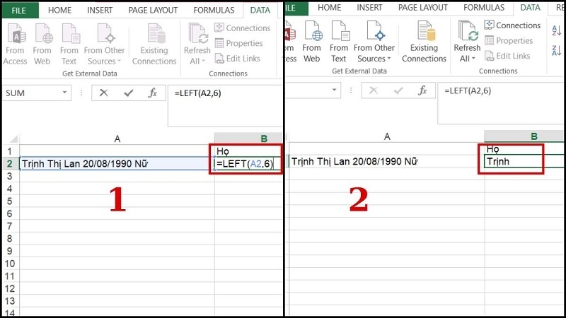 Tách chữ trong Excel bằng hàm LEFT