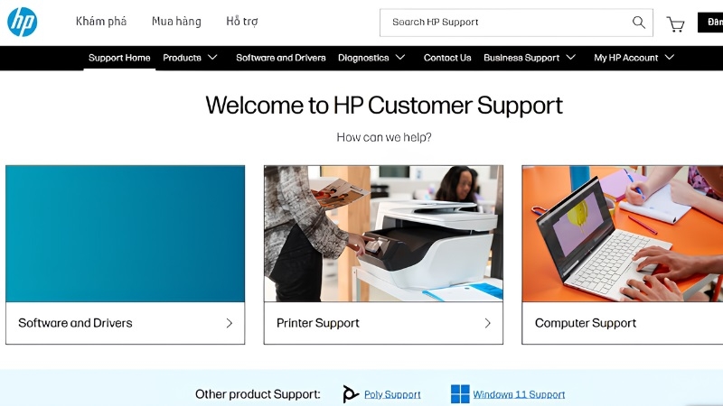 Mở trang web tải driver máy in HP LaserJet P1006