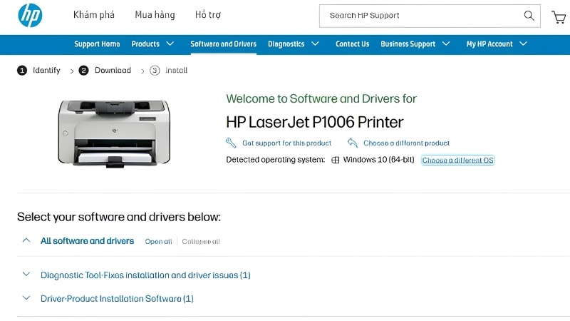 Nhấn nút Download để tải file driver HP LaserJet P1006
