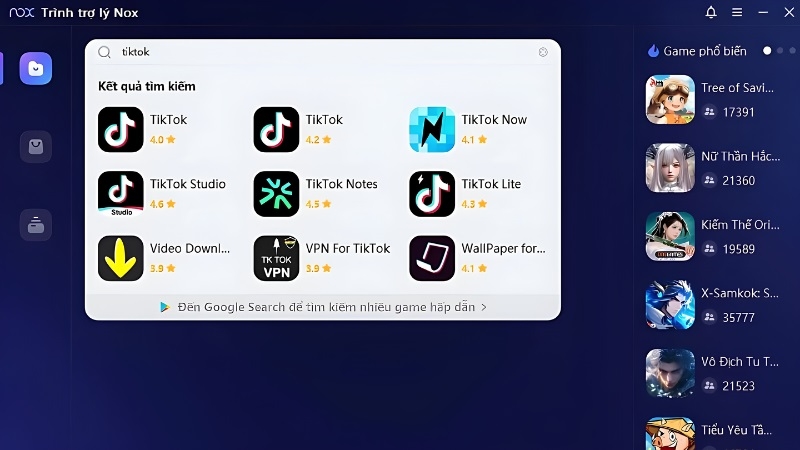 Tìm kiếm TikTok trong phần mềm giả lập NoxPlayer Tìm kiếm TikTok trong phần mềm giả lập NoxPlayer