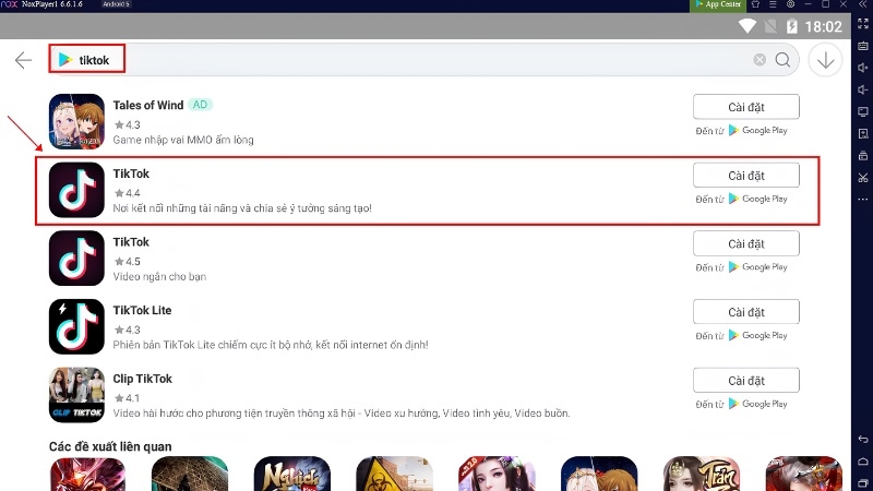 Bấm nút “Cài đặt” để tải TikTok PC Windows xuống