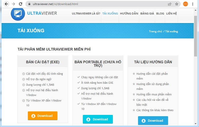 Link tải Ultraviewer cho máy tính Windows từ trang chủ