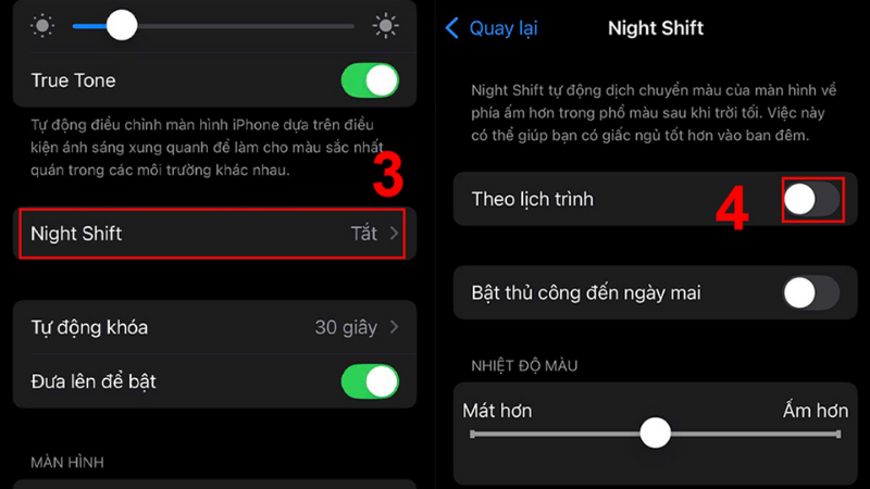 Tắt chế độ Night Shift