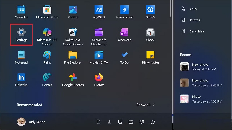 Mở Settings bằng phím Windows + I trên Windows 11