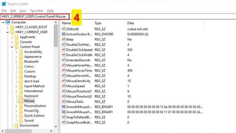 Đường dẫn Registry để tắt gia tốc chuột Win 11