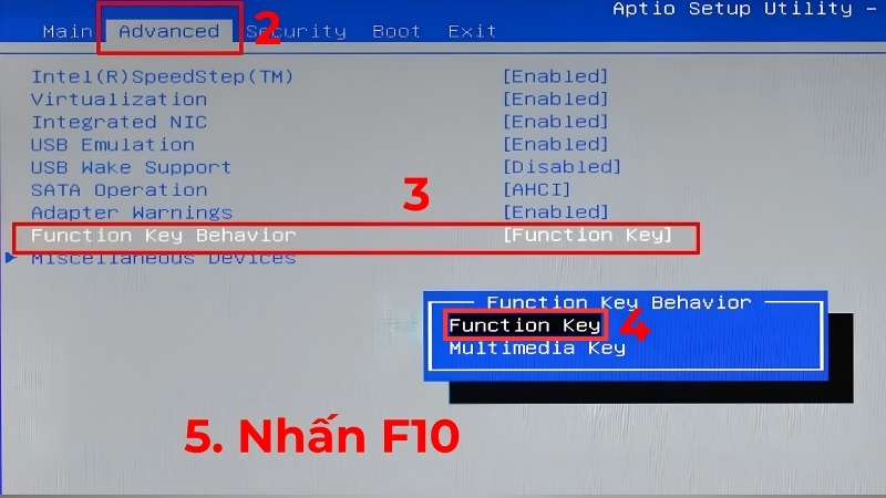 Mục Function Key Behavior trong BIOS laptop Dell, chọn Function Key Mục Function Key Behavior trong BIOS laptop Dell, chọn Function Key