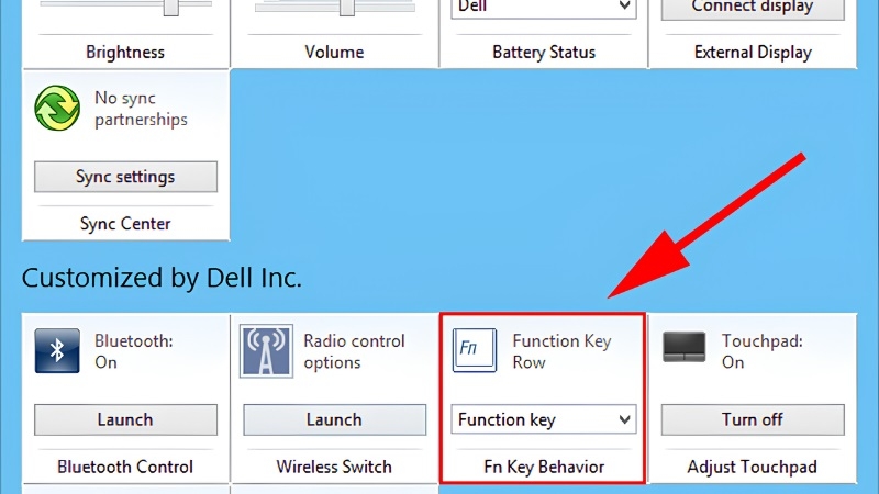 Ô Function Key Row trong Windows Mobility Center trên laptop Dell Ô Function Key Row trong Windows Mobility Center trên laptop Dell