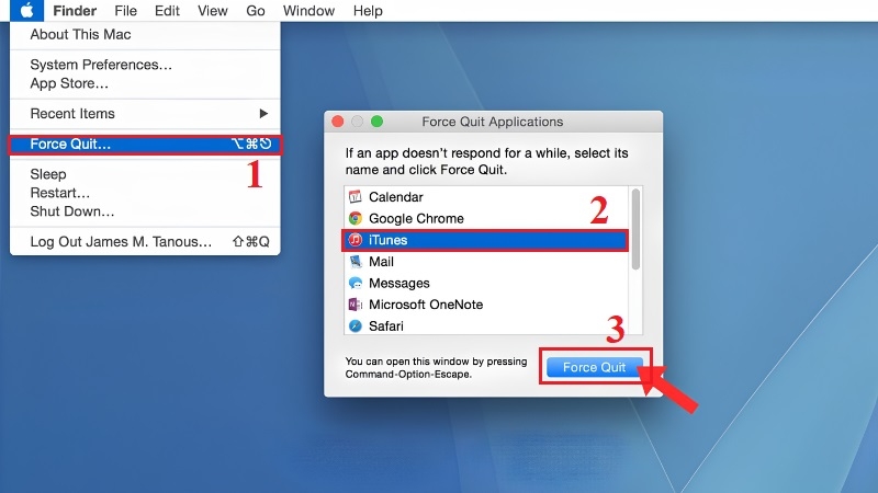 Chọn Force Quit từ menu Apple ở góc màn hình